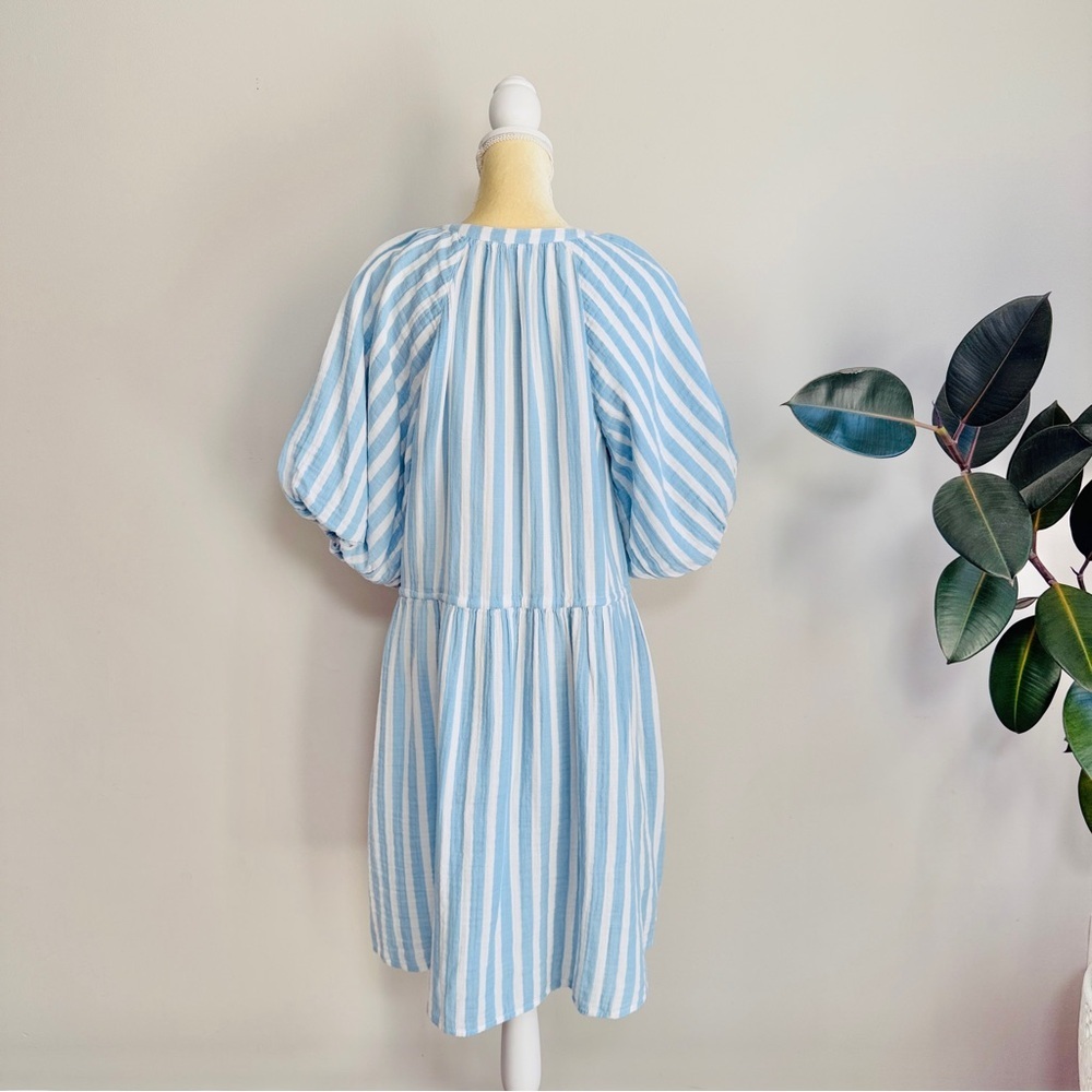 Old Navy Waist-Defined Puff-Sleeve Stripe Gauze Mini Shirt Dress size LTall NWT - Picture 7 of 10